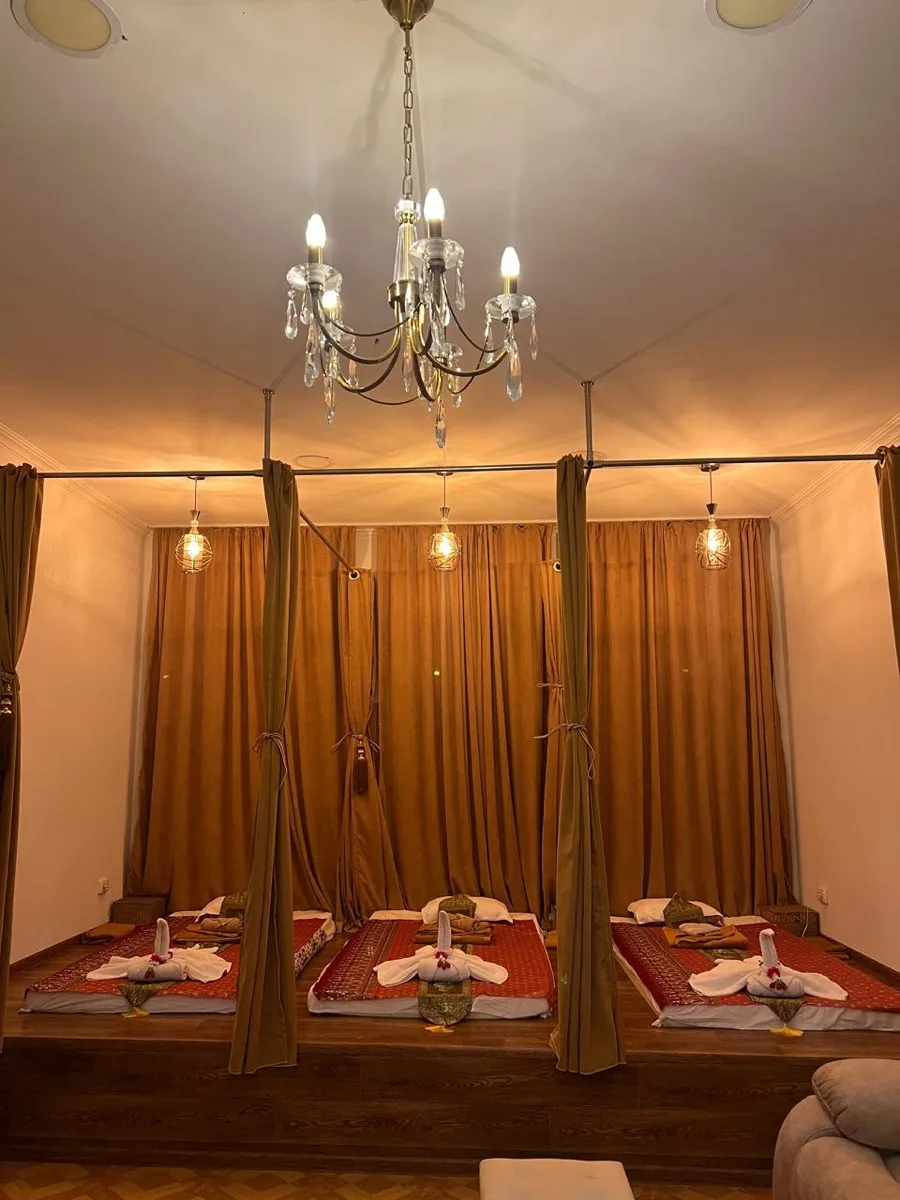 Traditional towel art on massage mat